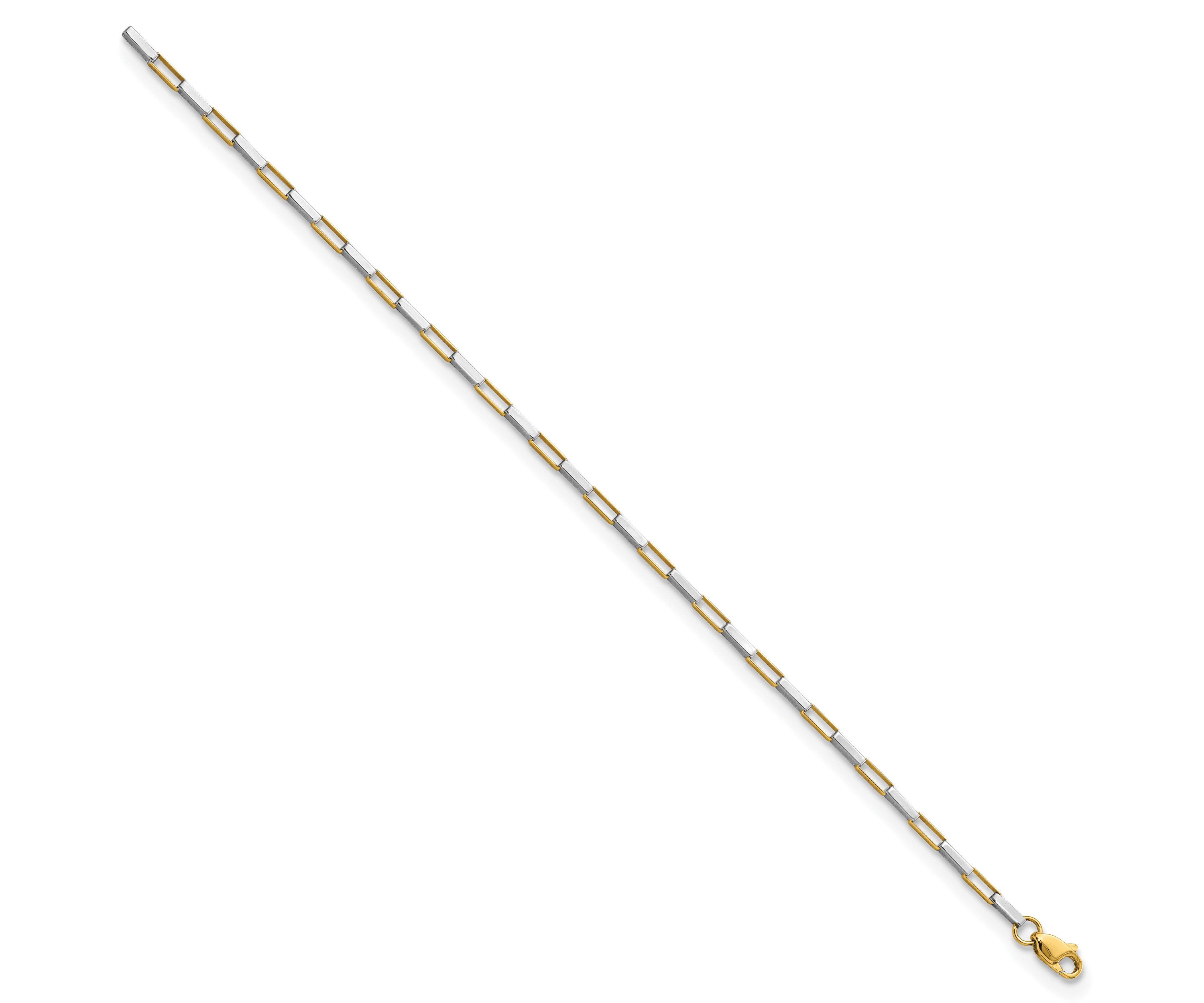 14K Two-tone Polished Fancy Box Links 7.5-inch Bracelet