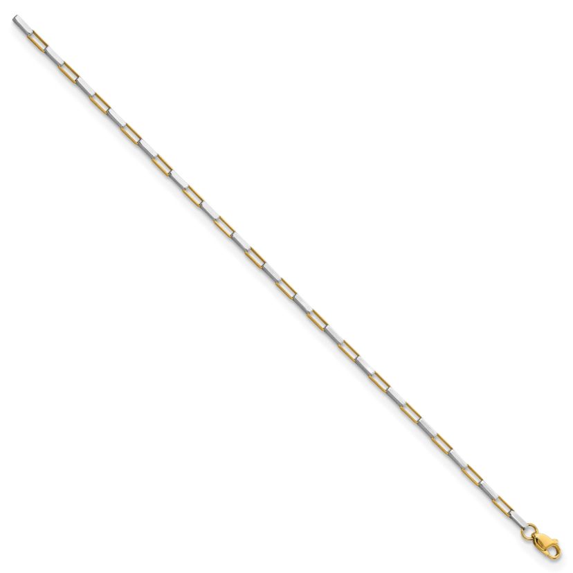 14K Two-tone Polished Fancy Box Links 7.5-inch Bracelet