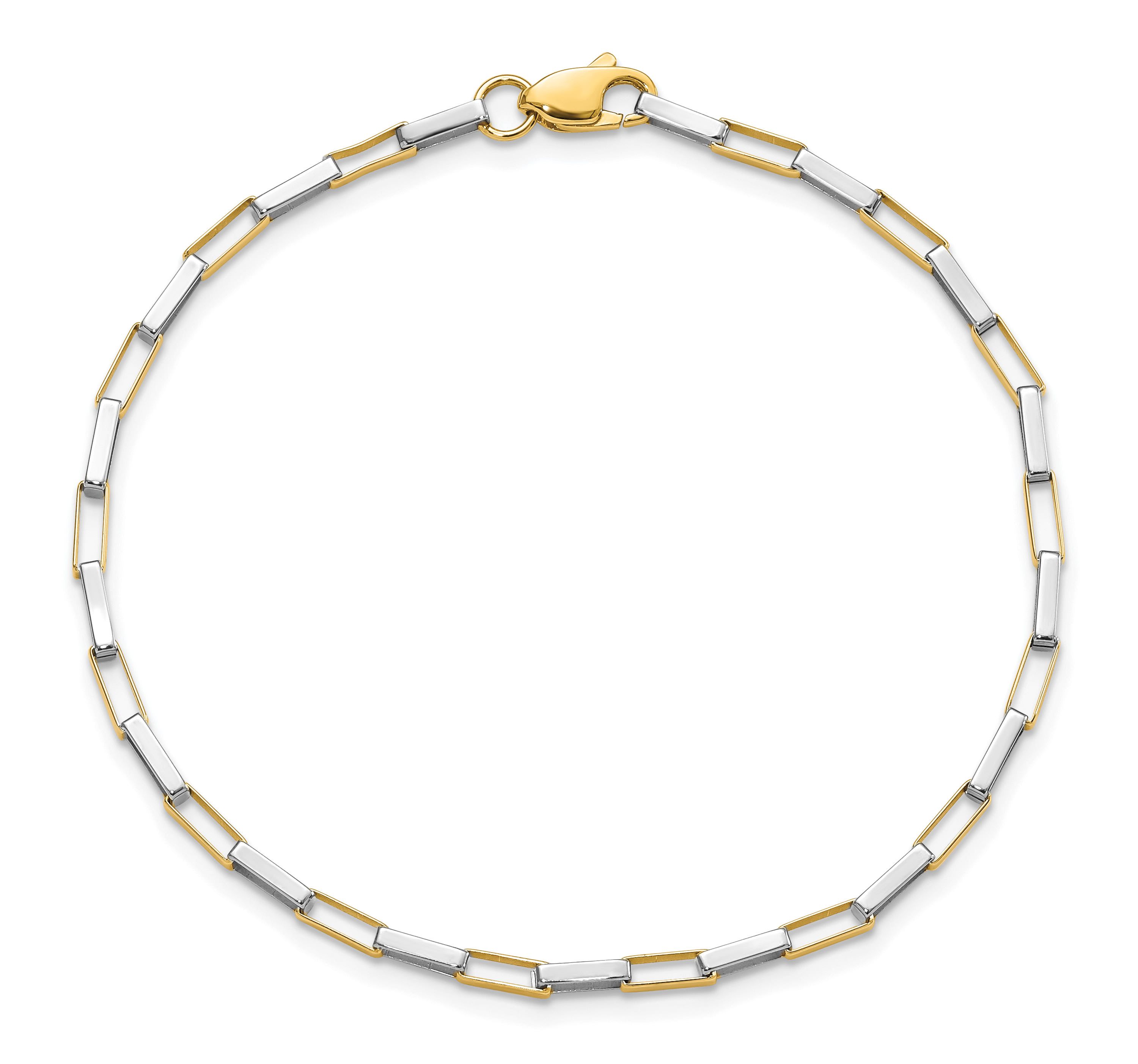 14K Two-tone Polished Fancy Box Links 7.5-inch Bracelet