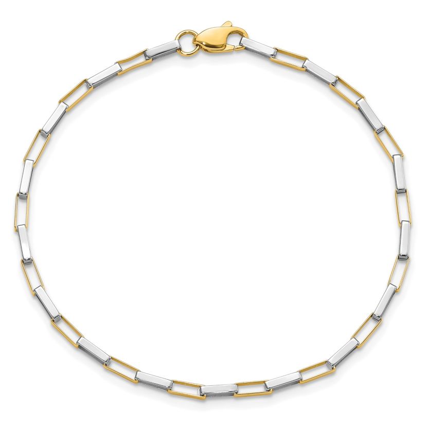 14K Two-tone Polished Fancy Box Links 7.5-inch Bracelet