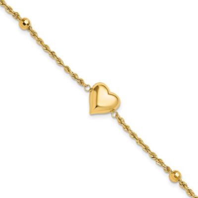 Belk & Co 14K Yellow Gold Polished and Diamond-cut Beaded Puff Heart 7.75-inch Bracelet