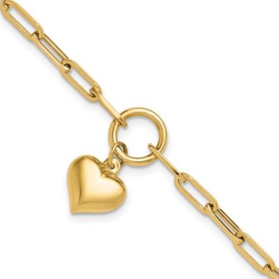 Belk & Co 14K Yellow Gold Polished Puff Heart Paper Clip Link Bracelet