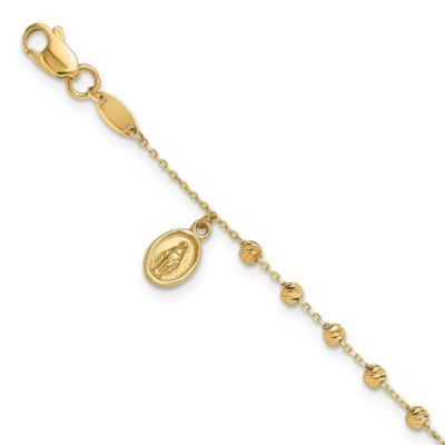 Belk & Co 14K Yellow Gold Polished and Diamond-cut Miraculous Medal and Cross Rosary Design Bracelet
