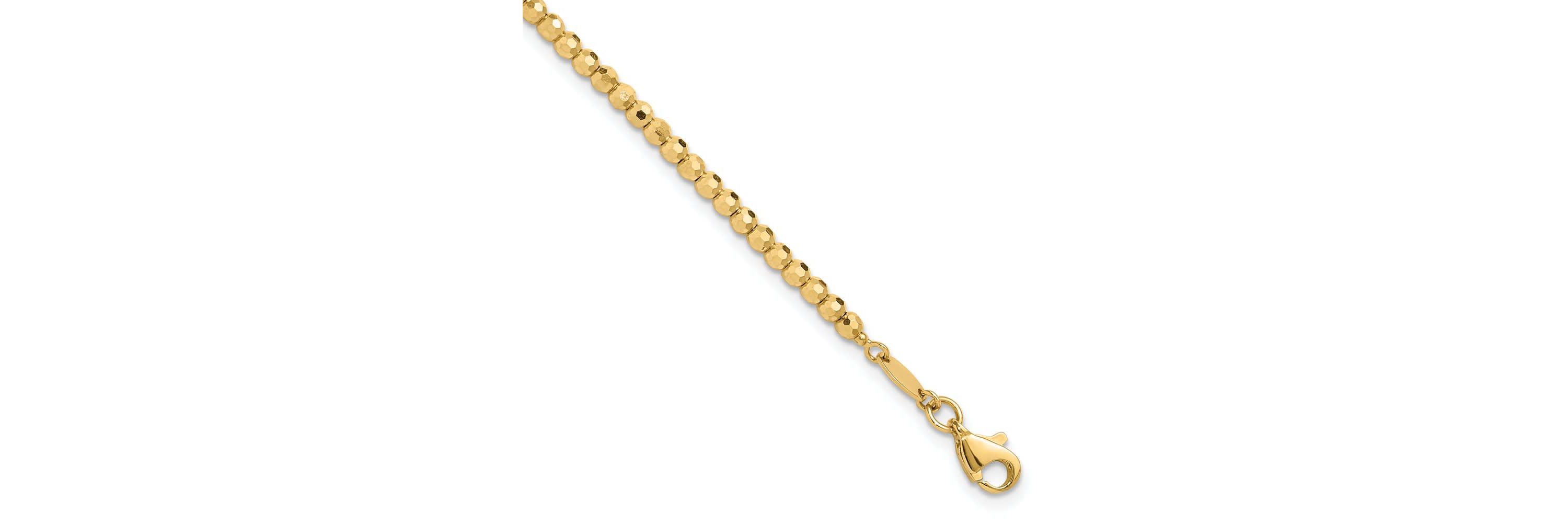 14K Yellow Gold Polished and Diamond-cut Beaded Bracelet