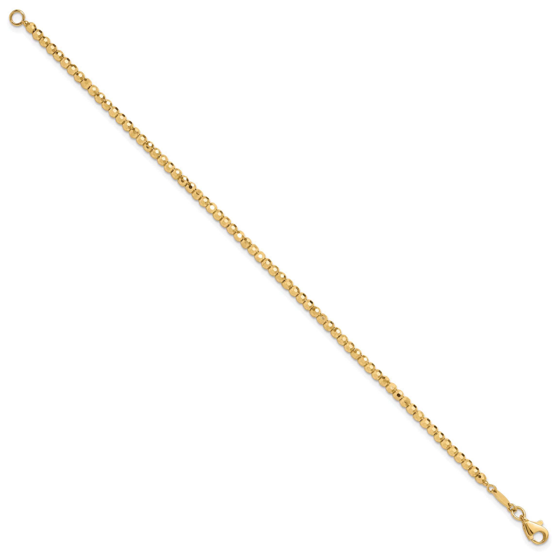 14K Yellow Gold Polished and Diamond-cut Beaded Bracelet
