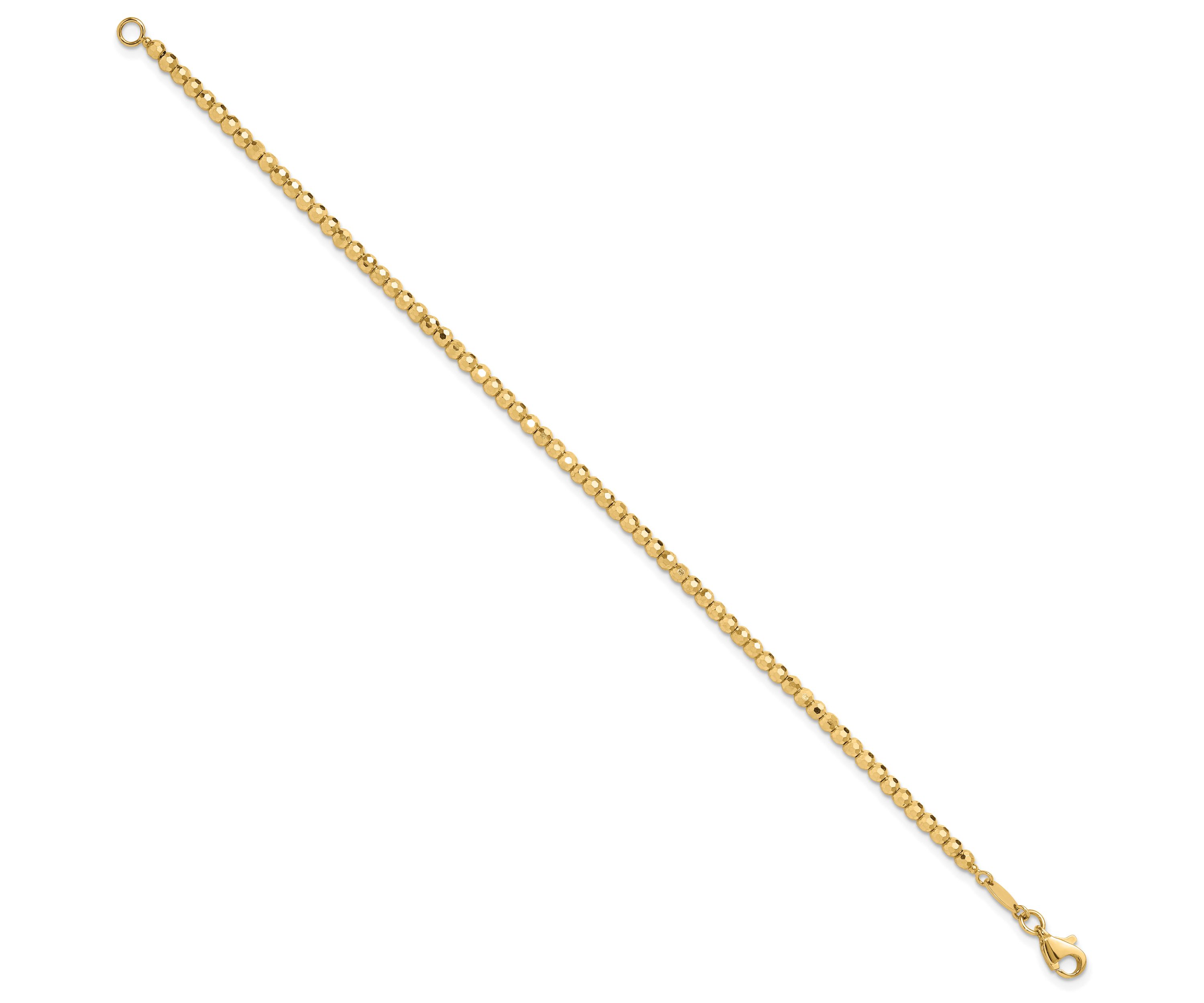 14K Yellow Gold Polished and Diamond-cut Beaded Bracelet