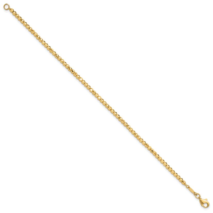 14K Yellow Gold Polished and Diamond-cut Beaded Bracelet