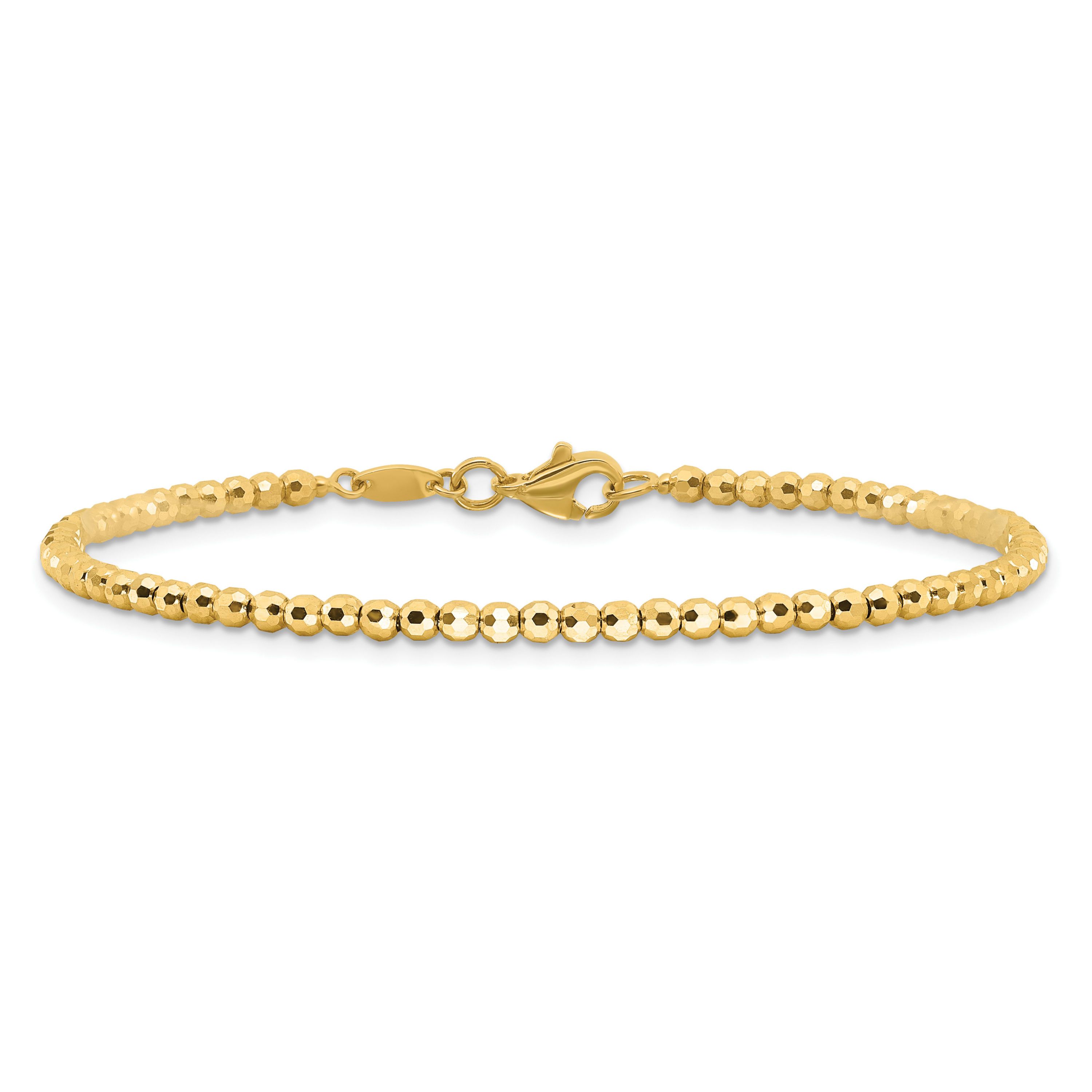 14K Yellow Gold Polished and Diamond-cut Beaded Bracelet