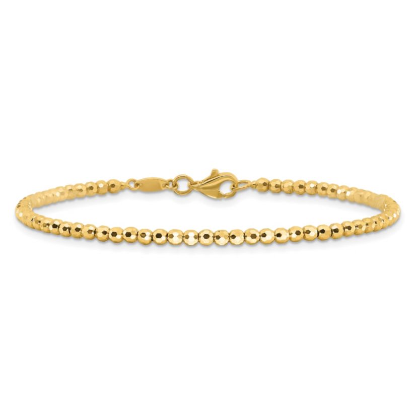 14K Yellow Gold Polished and Diamond-cut Beaded Bracelet