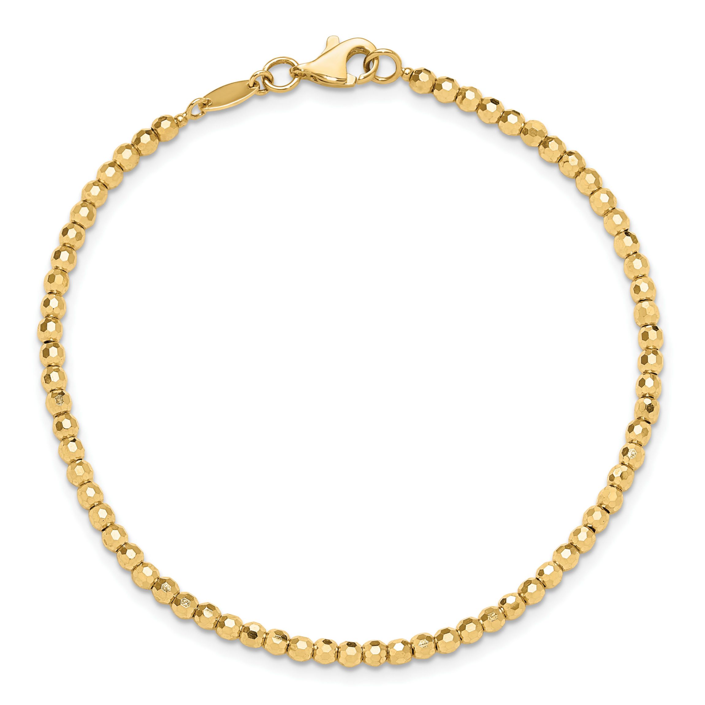 14K Yellow Gold Polished and Diamond-cut Beaded Bracelet