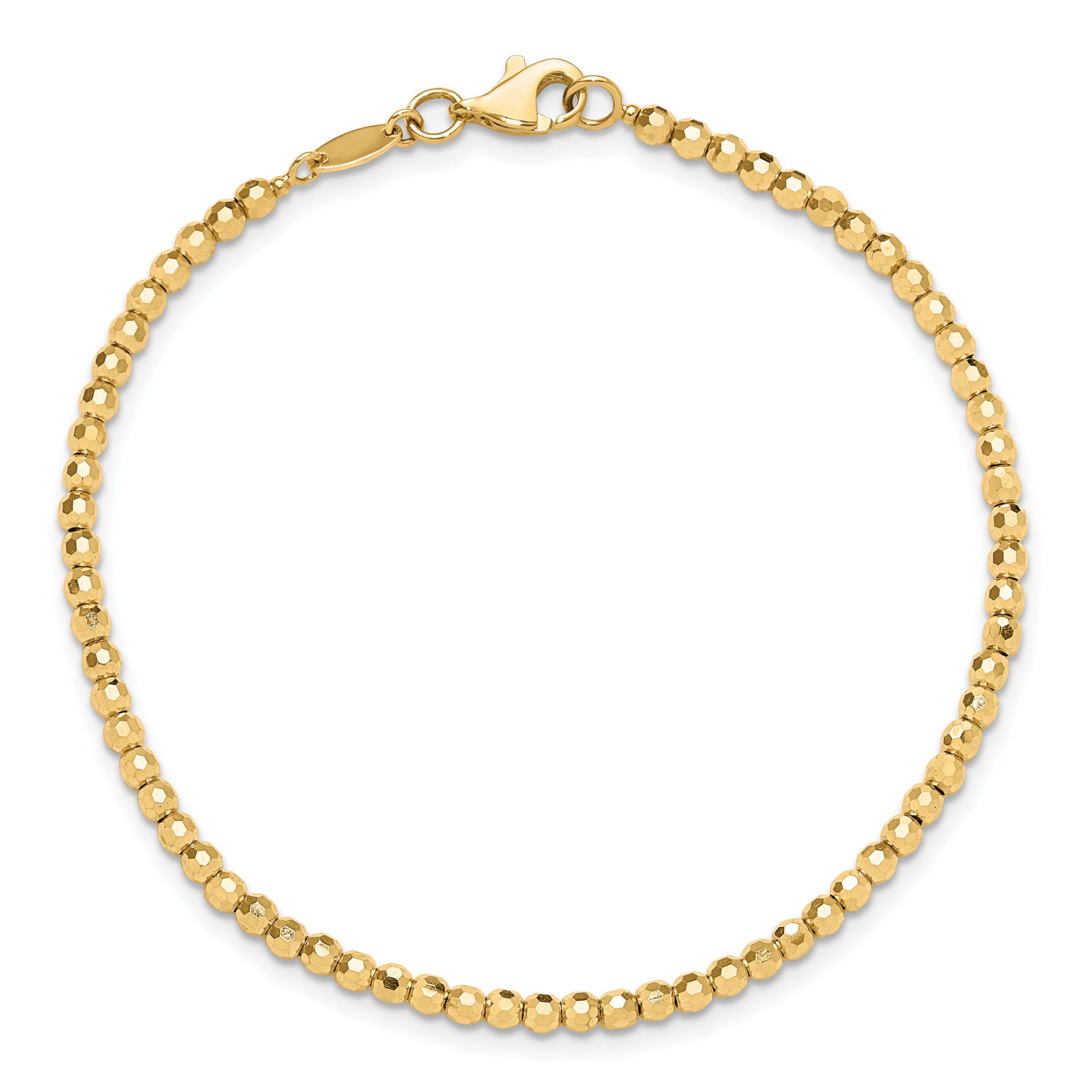 14K Yellow Gold Polished and Diamond-cut Beaded Bracelet