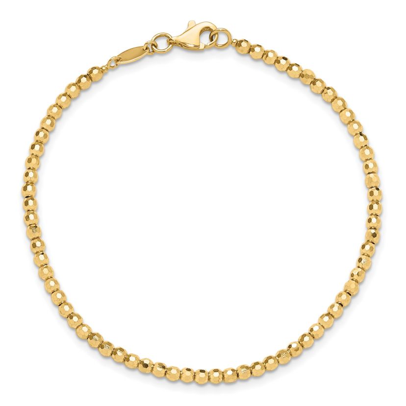 14K Yellow Gold Polished and Diamond-cut Beaded Bracelet