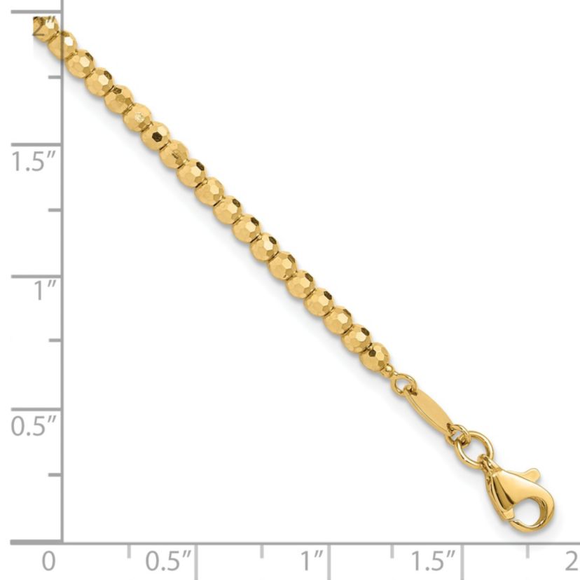 14K Yellow Gold Polished and Diamond-cut Beaded Bracelet