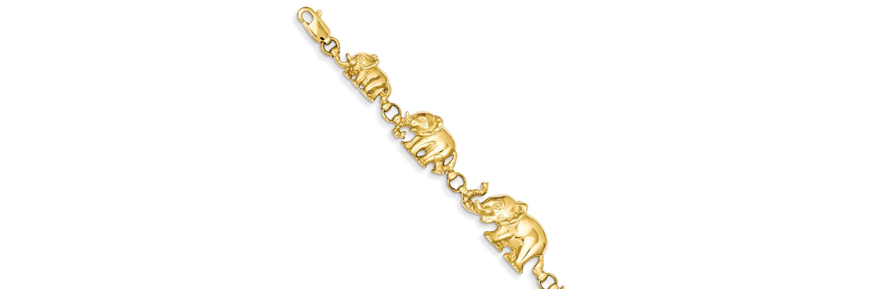 14K Yellow Gold Graduated Elephant Bracelet