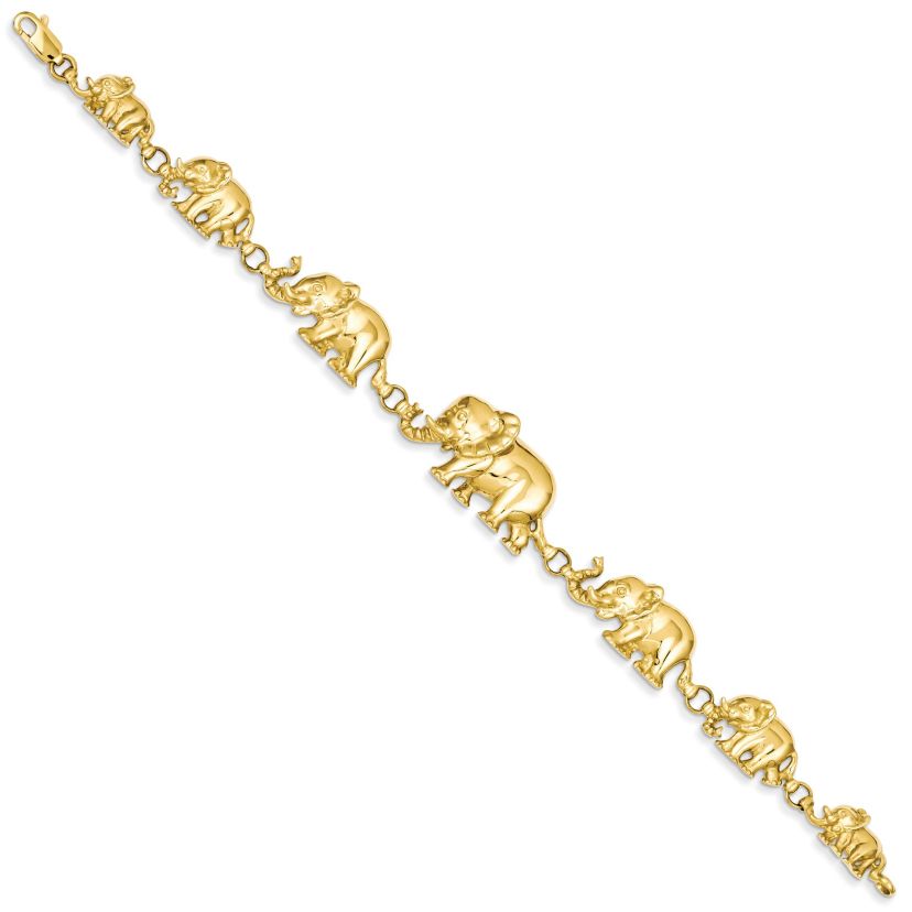 14K Yellow Gold Graduated Elephant Bracelet
