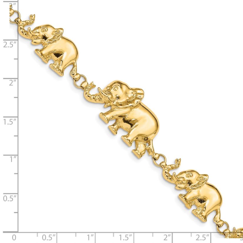 14K Yellow Gold Graduated Elephant Bracelet