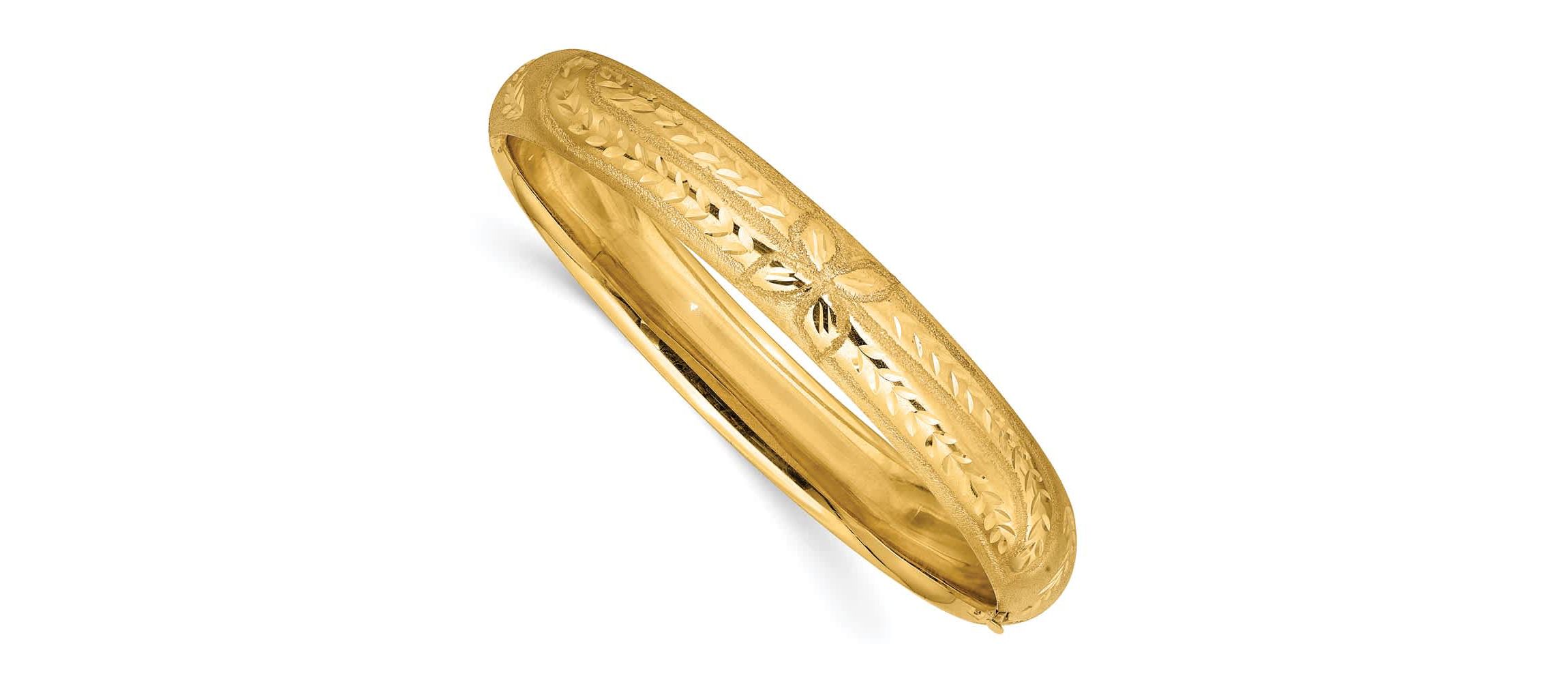 14K Yellow Gold 7/16 Oversized Florentine Hinged Bangle Bracelet