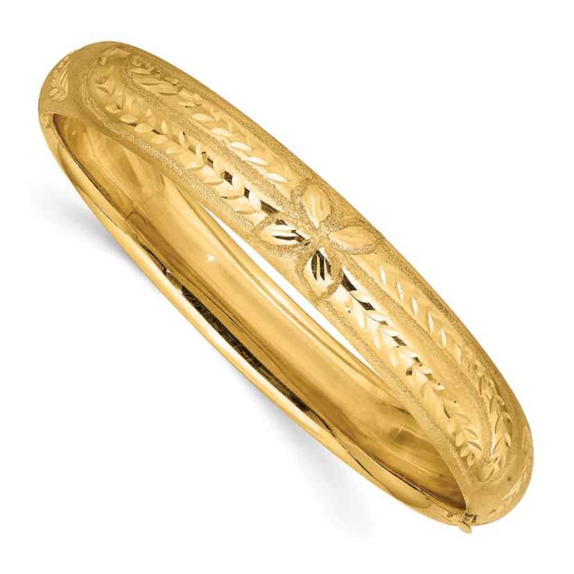 14K Yellow Gold 7/16 Oversized Florentine Hinged Bangle Bracelet
