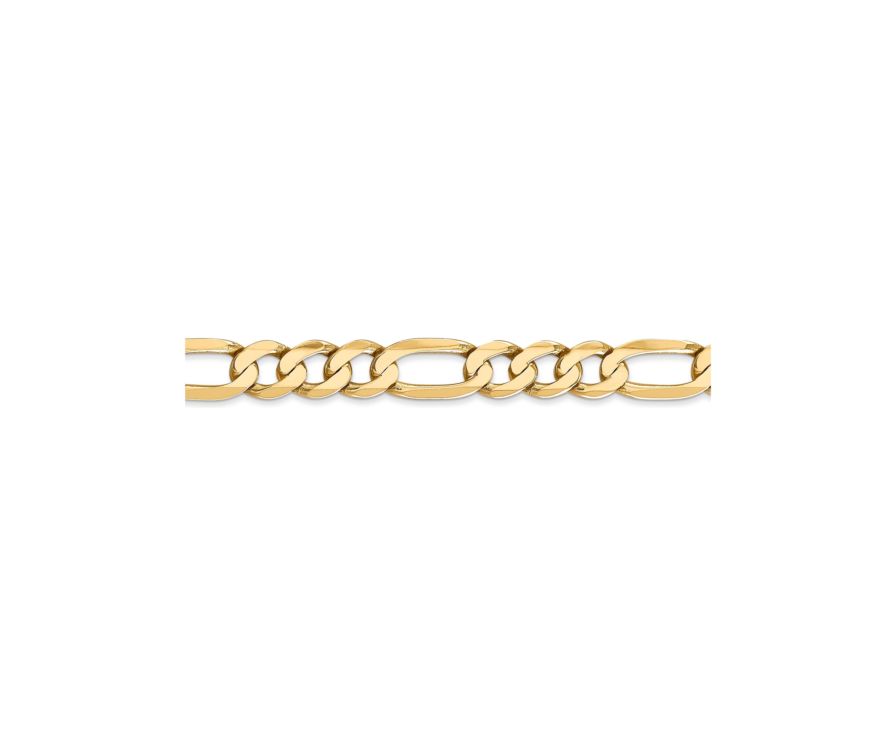 Mens 14K Yellow Gold 7 Millimeter Flat Figaro Chain Bracelet