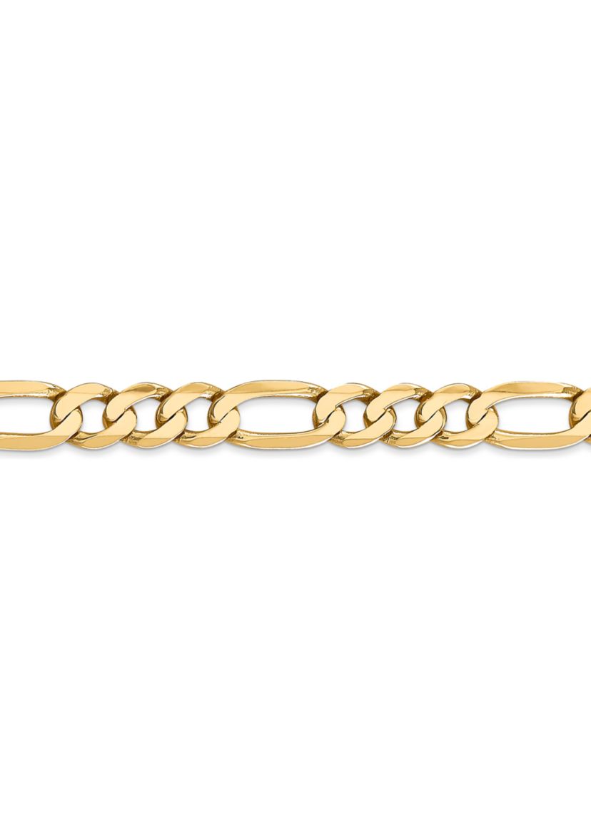 Mens 14K Yellow Gold 7 Millimeter Flat Figaro Chain Bracelet