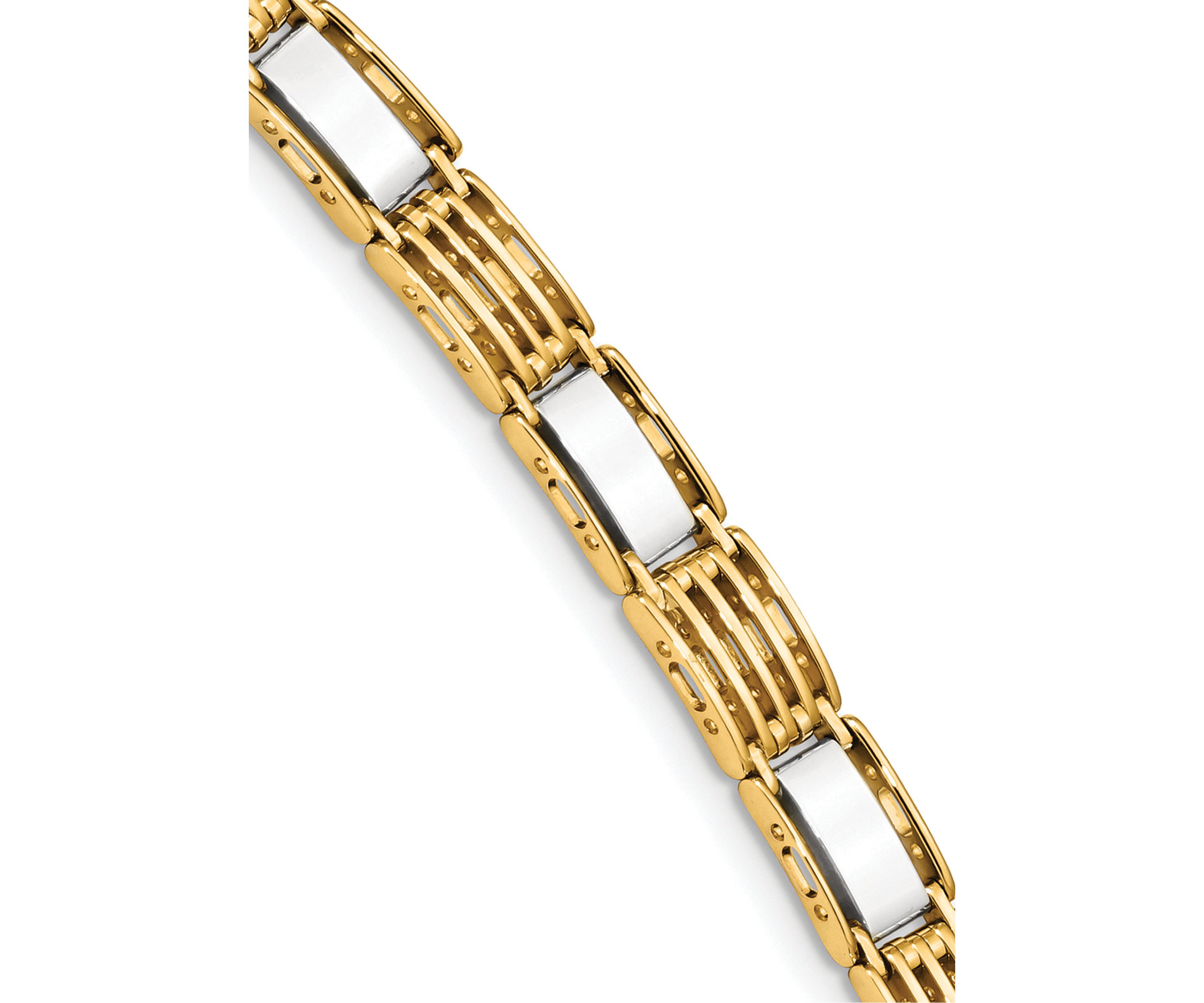 Mens 14K Two-tone Gold High Polished 8.5-Inch Link Bracelet