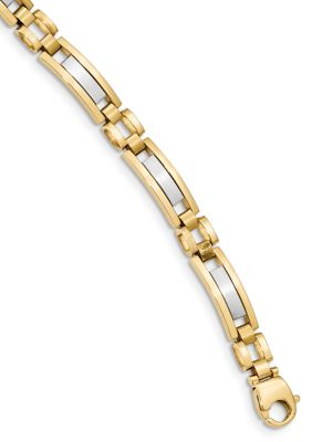 Belk & Co Mens 14K Two-Tone Gold Polished and Satin 8.5-inch Link Bracelet