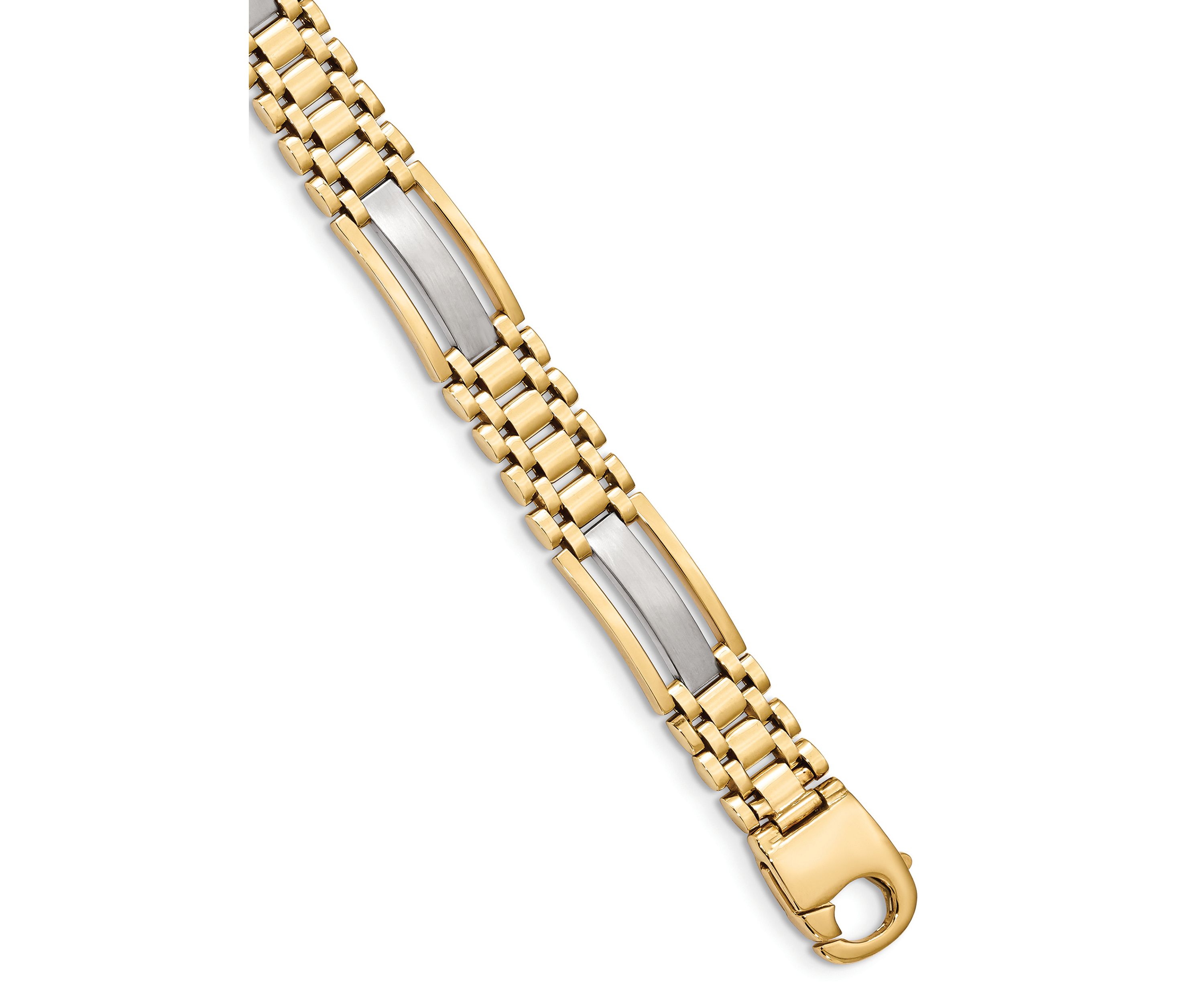 Mens 14K Two-tone Gold Polished and Satin 8.75 Inch Link Bracelet