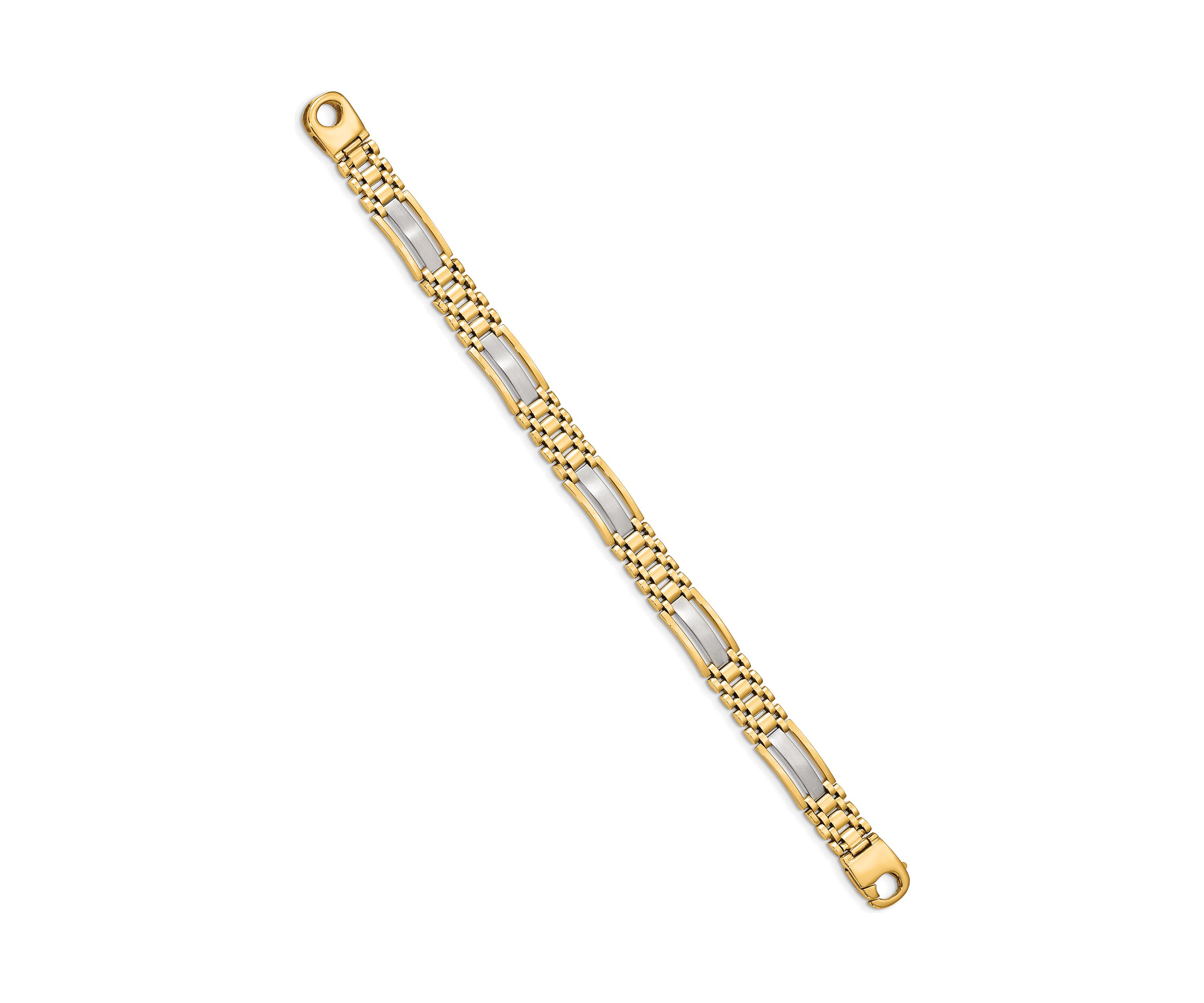 Mens 14K Two-tone Gold Polished and Satin 8.75 Inch Link Bracelet