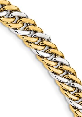 Mens 14K Two-tone Gold 8-Inch Curb Link Bracelet