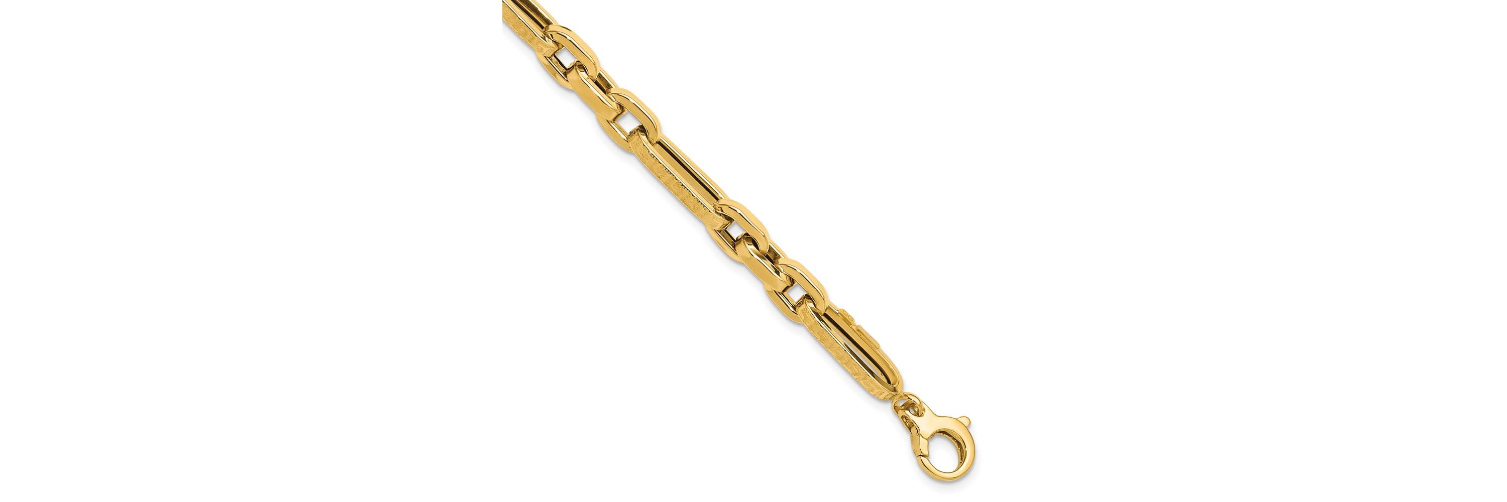 14K Yellow Gold Polished and Textured Design Fancy Link Bracelet