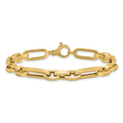 14K Yellow Gold Polished and Textured Design Fancy Link Bracelet