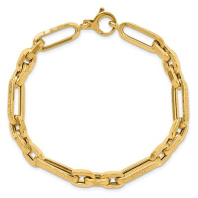 14K Yellow Gold Polished and Textured Design Fancy Link Bracelet