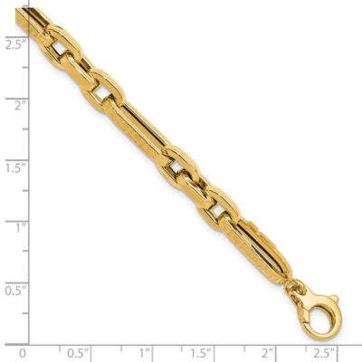 14K Yellow Gold Polished and Textured Design Fancy Link Bracelet