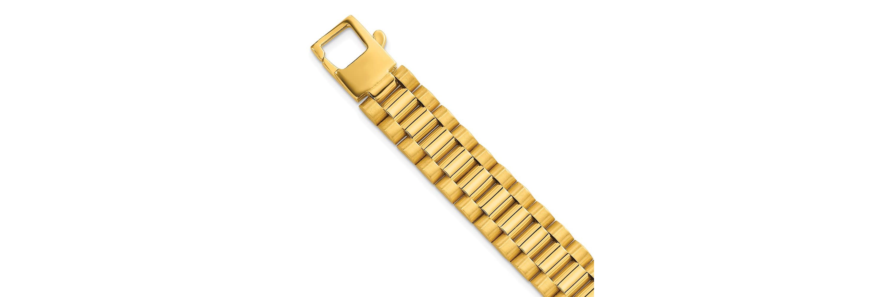 14K Yellow Gold Brushed and Polished Fancy Link 12.25mm Mens Bracelet