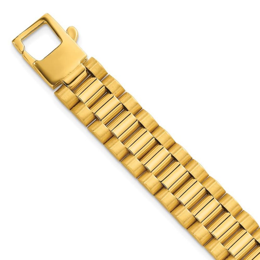 14K Yellow Gold Brushed and Polished Fancy Link 12.25mm Mens Bracelet