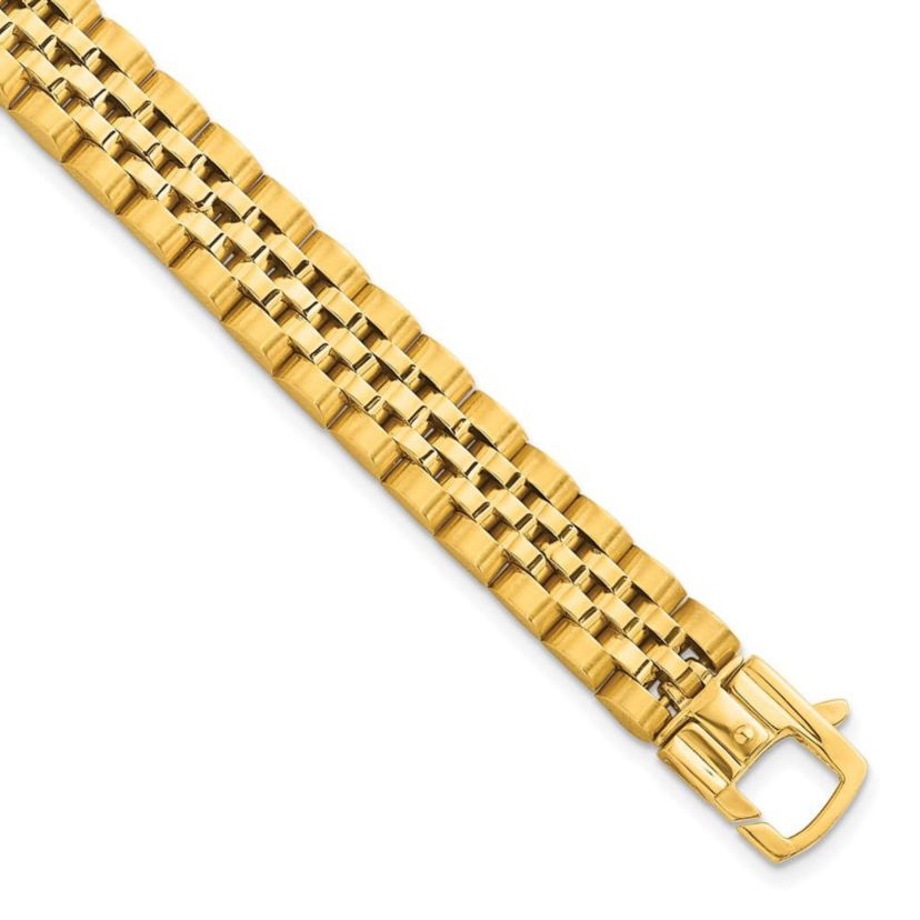 14K Yellow Gold Brushed and Polished Fancy Link 10mm Mens Bracelet