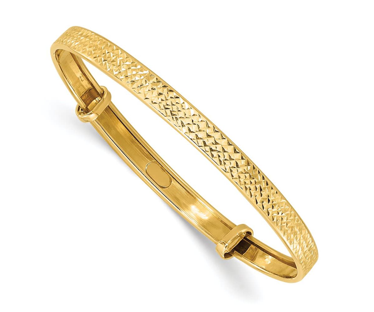 14K Yellow Gold Polished Diamond-cut Flexible Baby Bangle