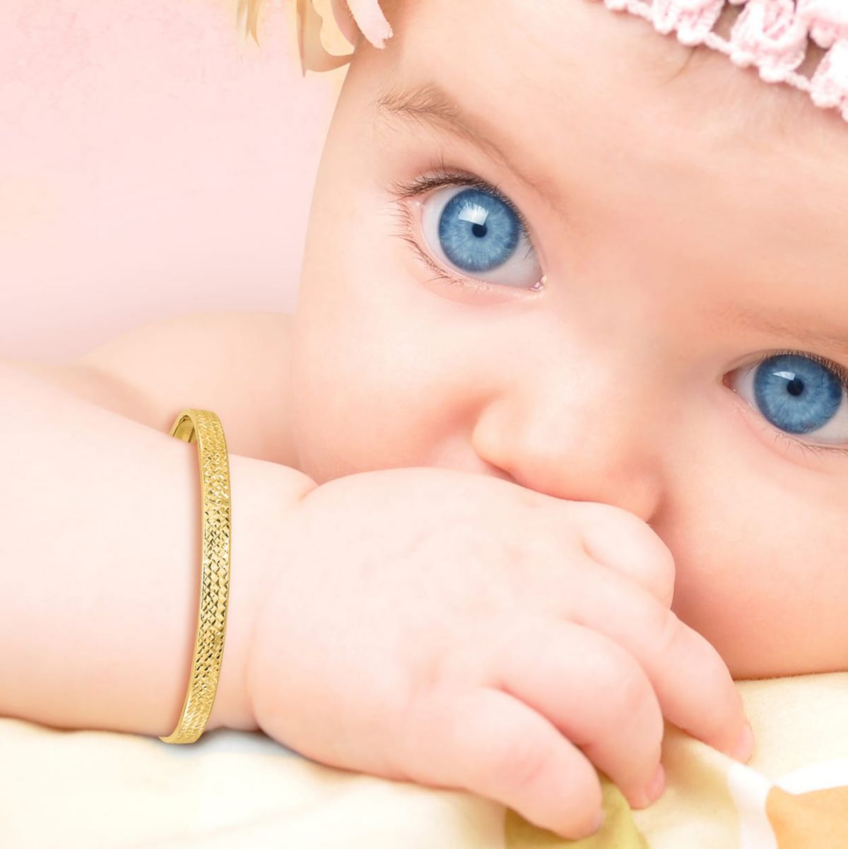 14K Yellow Gold Polished Diamond-cut Flexible Baby Bangle