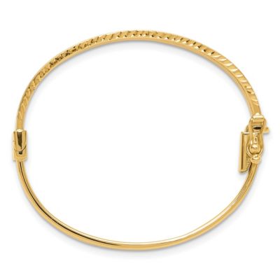 14K Two-tone Polished and Diamond-cut Hinged Baby Bangle