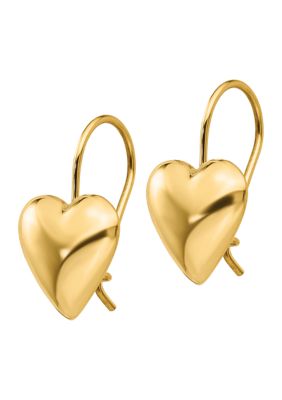 14K Yellow Gold Polished 11.5 Millimeter Puffed Heart Kidney Wire Earrings