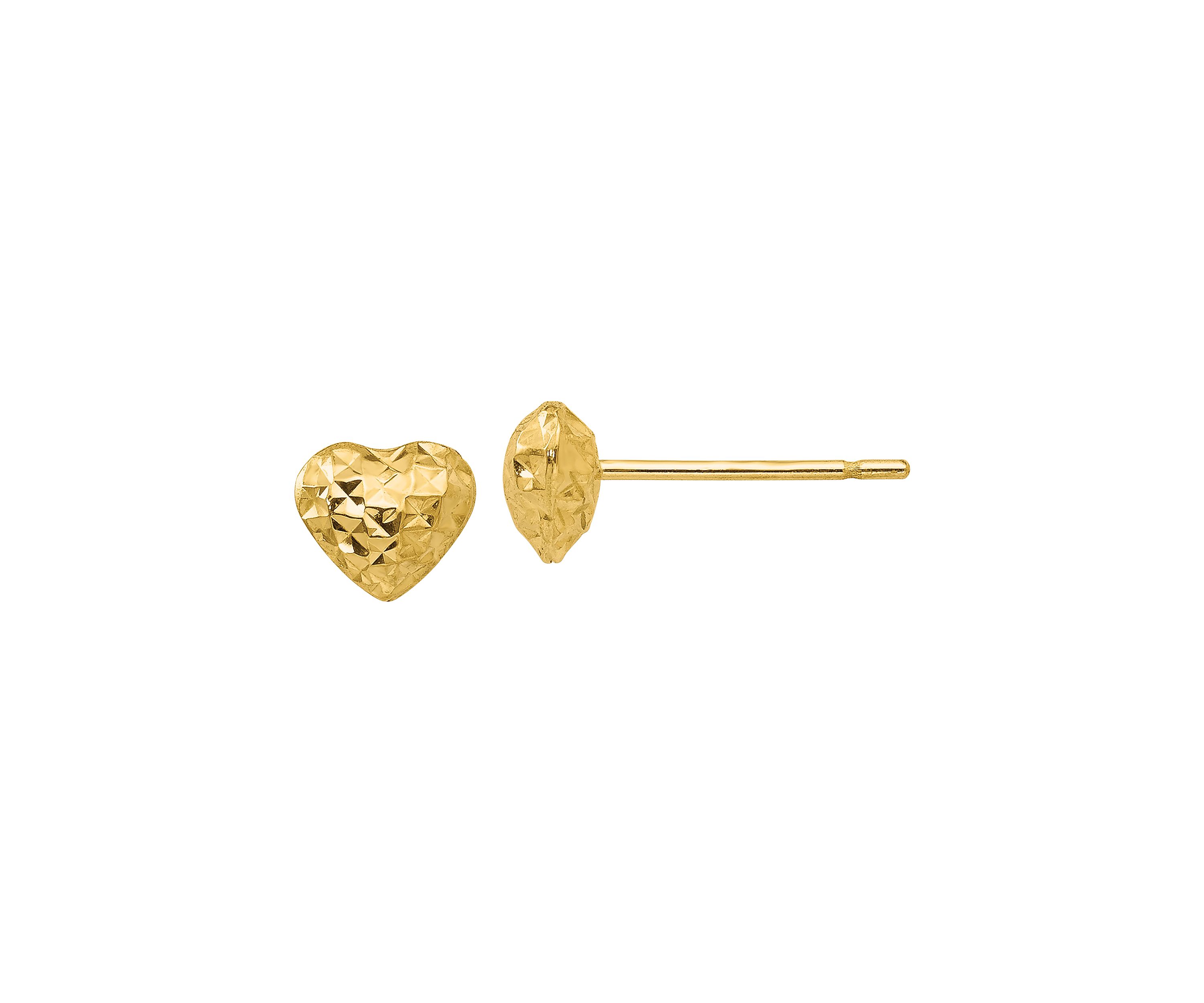 14K Yellow Gold Diamond Cut Puffed Heart Post Earrings