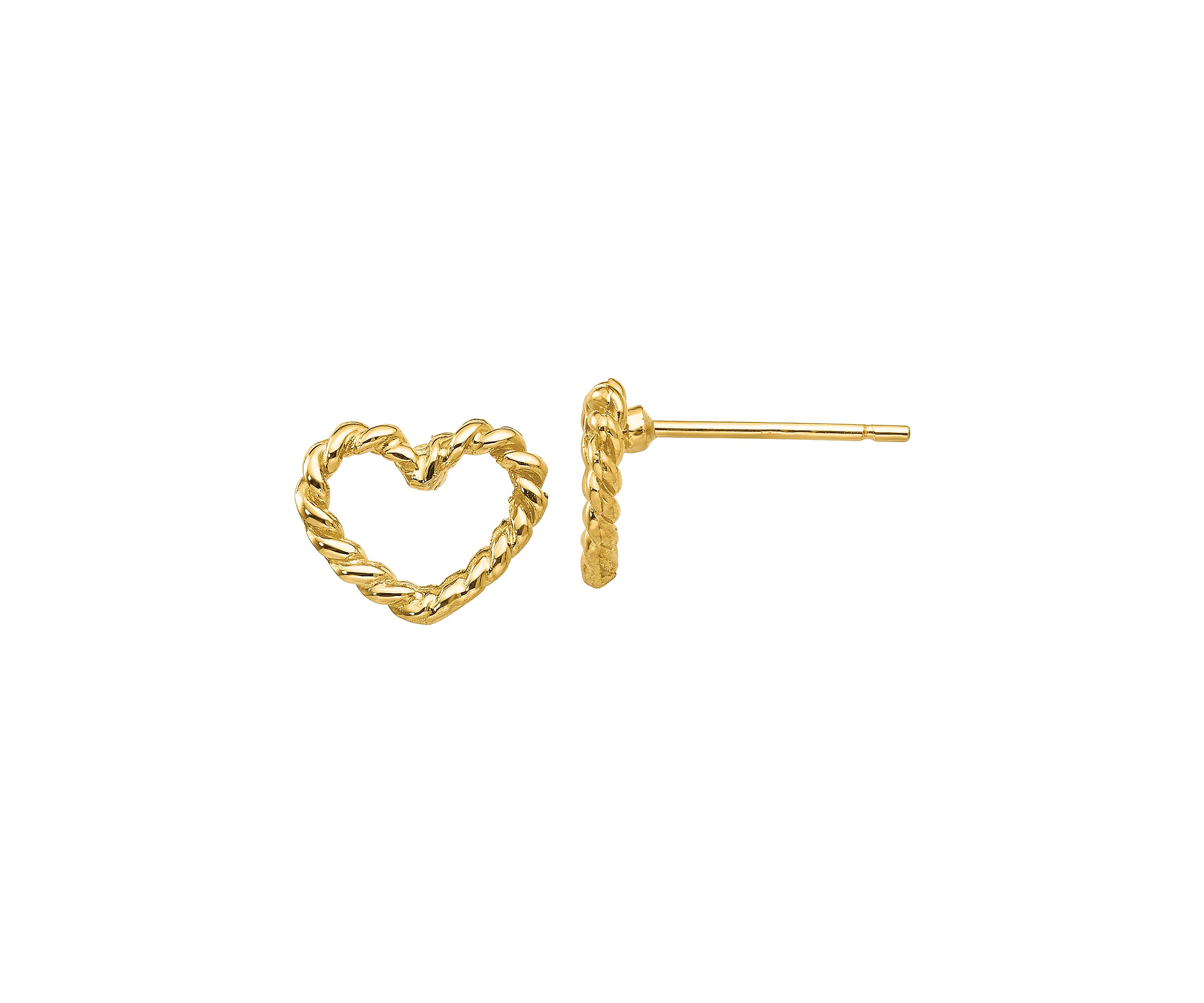 14K Yellow Gold Heart Post Earrings