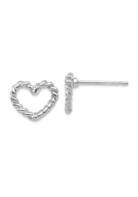 14K White Gold Heart Post Earrings