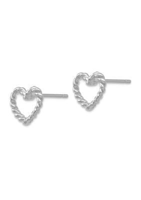 14K White Gold Heart Post Earrings