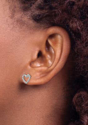 14K White Gold Heart Post Earrings