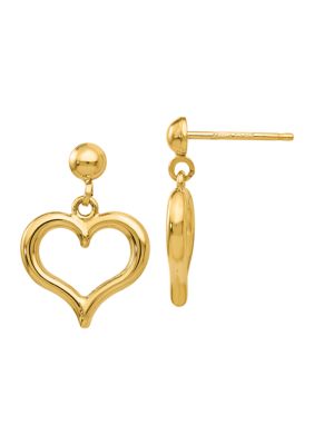 14K Yellow Gold  Polished Heart Post Dangle Earrings