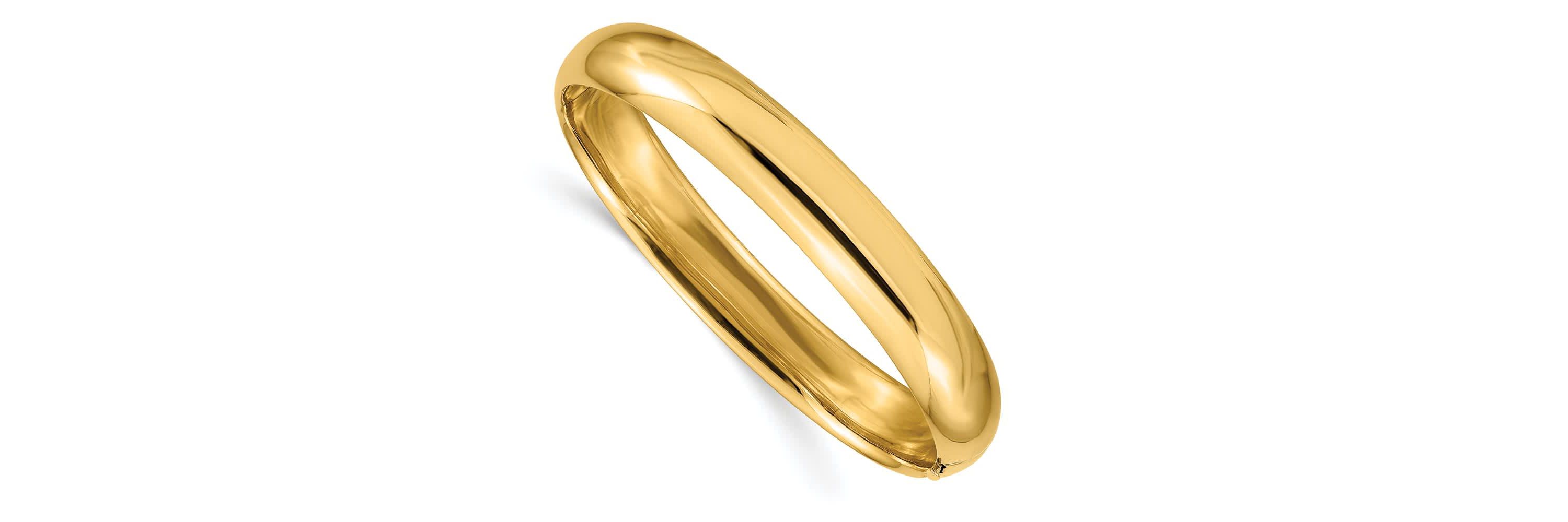 14K Yellow Gold 7/16 High Polished Hinged Bangle Bracelet