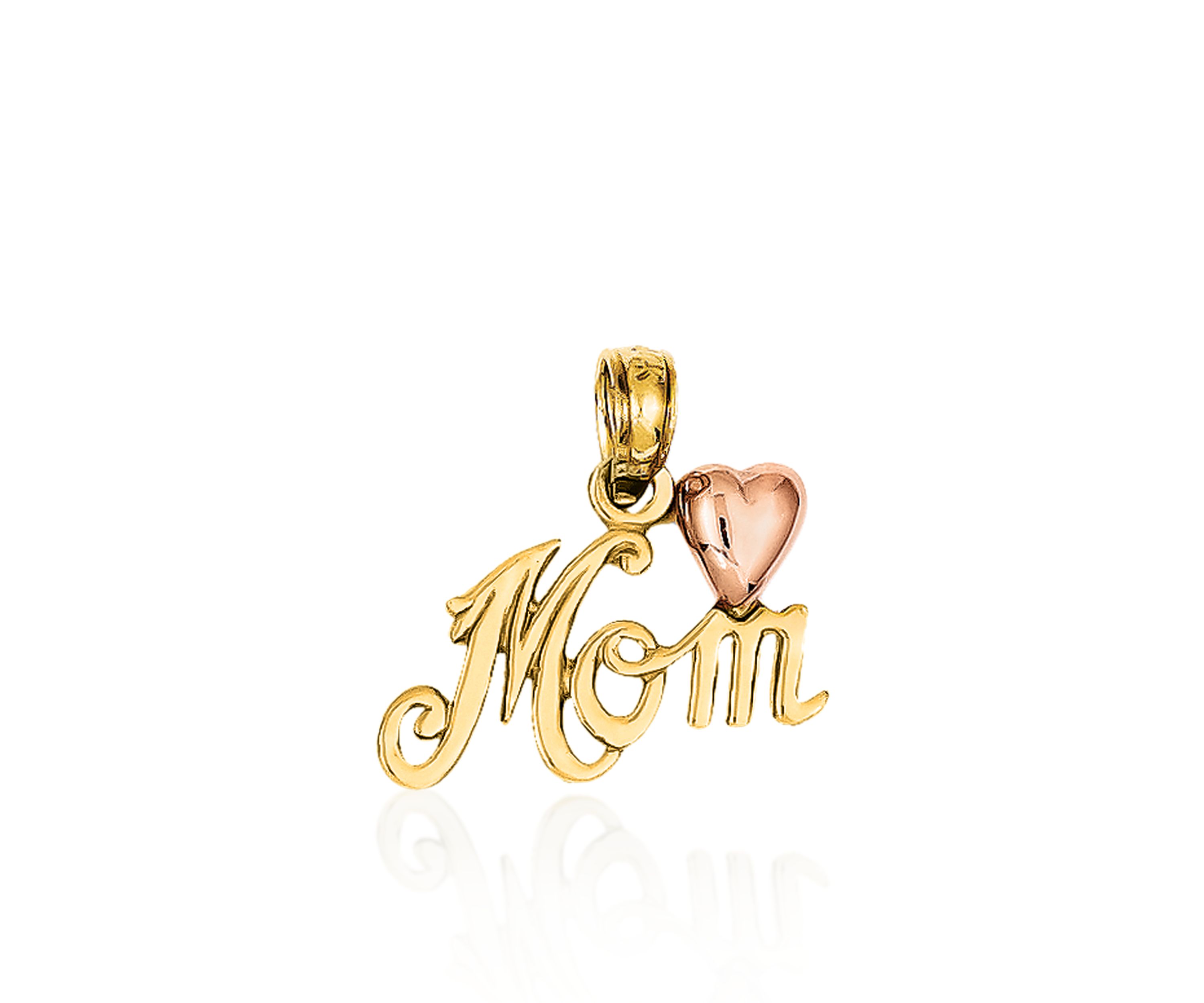14k Two Tone Gold "Mom" Heart Charm