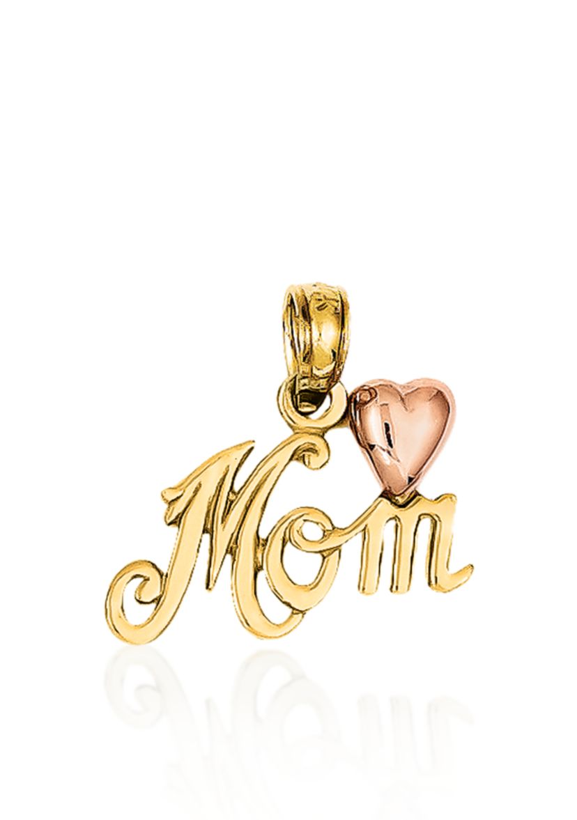 14k Two Tone Gold "Mom" Heart Charm