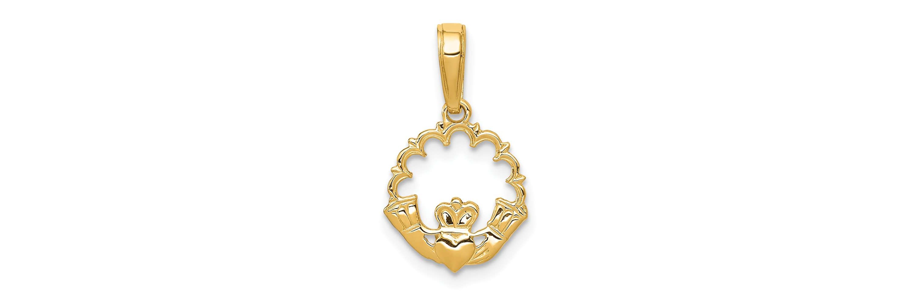 14K Yellow Gold Polished Claddagh Pendant